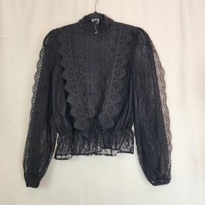 EXPRESS Black Long Sleeve Peplum Lace Sheer Blouse Whimsigoth Dark Romantic XS
